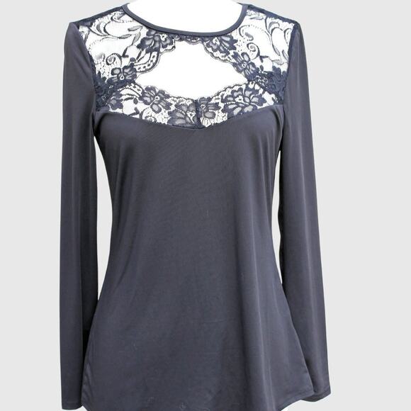 Yoins Women's Black Blouse Sexy Lace Cutout Open Neckline Size Small - Picture 1 of 7
